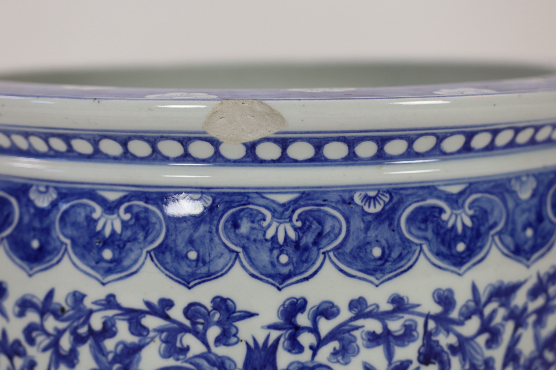 A Chinese blue and white ‘fish’ bowl, 20th century, 44cm diameter 38cm high